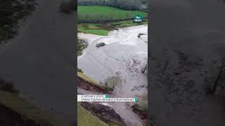 Aerial footage from Cheshire shows a collapsed canal bank amid heavy rain #itvnews  #weather #shorts