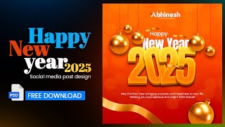 Happy New Year 2025 - Social  Media Post Design || Poster Banner Design || Hindi tutorial