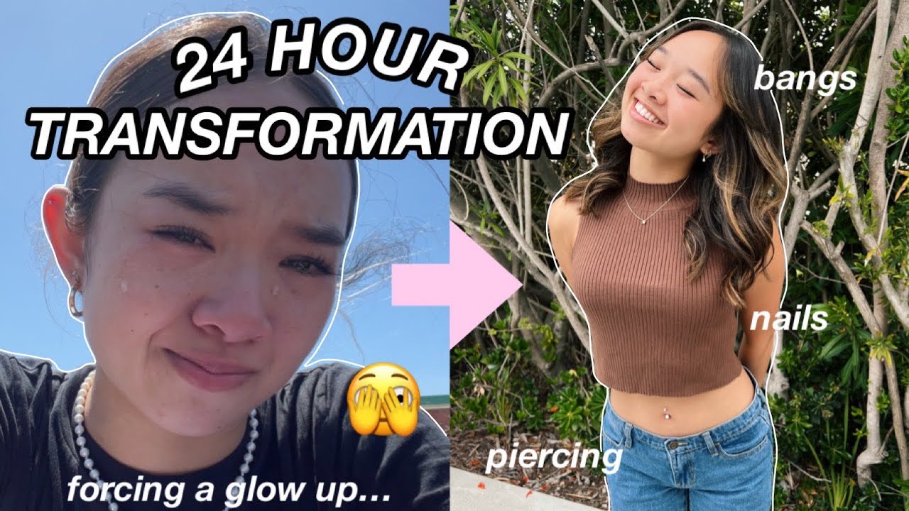 24 HOUR TRANSFORMATION | belly button piercing, bangs, nails…