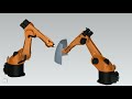 synchronous simulate：surface coorperative operation with two kuka robots