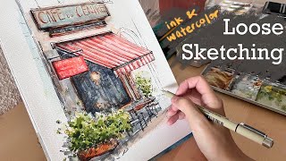Sketching loosely with ink and watercolor(Real time tutorial)| How to deal with wanting to give up