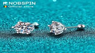 KNOBSPIN Moissanite Stud Earrings 18K White Gold Plated Sterling Silver D VVS1 R