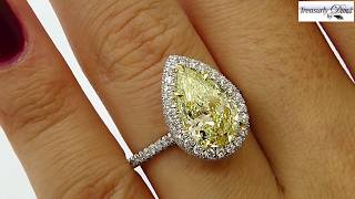 GIA 3.25ct Natural Fancy Yellow PEAR Diamond Solitaire Engagement Platinum 18K YG Ring