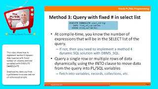 DYN4: Method 3 dynamic SQL - queries w/fixed # of columns & bind variables (PL/SQL Channel)
