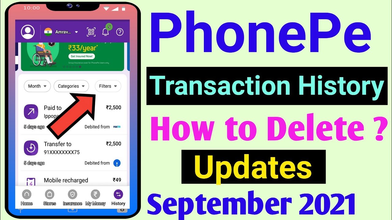 How To Delete Phone Pe Transaction History 2021 ! Phonepe Transaction ...