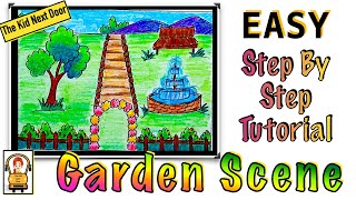 Easy Garden Scene Drawing | Step by Step Tutorial | How to draw a garden | The Kid Next Door