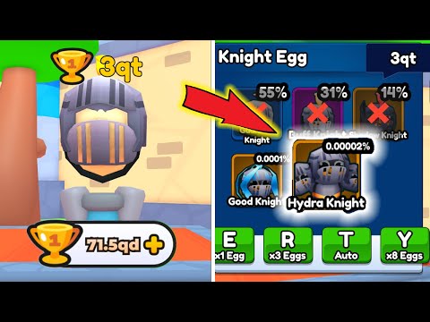 I spent 71.5qd Wins (23,800 eggs) in KNIGHT Eggs in the arm wrestling simulator.