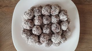 Biluțe de cacao cu biscuiți și fulgi de cocos! Un desert rapid și delicios! Bomboane de casă!