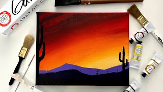 Easiest Painting Tutorial On YouTube - Arizona Desert Sunset!