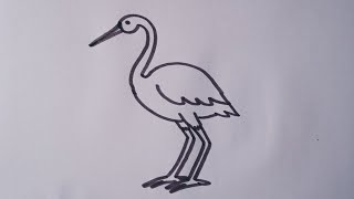 How to draw a crane bird / easy step by step / crane bird outline drawing
