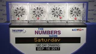 Midday Numbers Game Drawing: Saturday, September 16, 2017