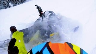 Snowmobile Jump FAIL!  GoPro Gets Knocked off Head In the Backcounty