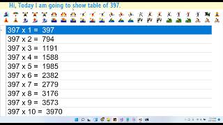 Table Of 397