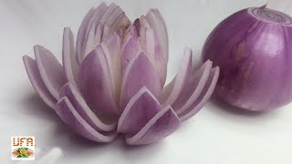 The Beauty Of Purple Onion Lotus Flower Cutting Garnish - Arts Of Vegetable Flower Design!