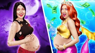 CRAZY PREGNANCY ADVENTURES | Poor Pregnant Vampire VS Rich Pregnant Mermaid by 123GO! SCHOOL