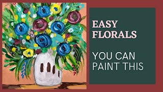Flower Vase/ Abstract Floral Painting Demo/ Easy Acrylic Painting