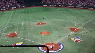 WBC　日本 vs キューバ　7回表　サントス 2球目を打ってショートゴロ　走り打ち　坂本ナイスプレー