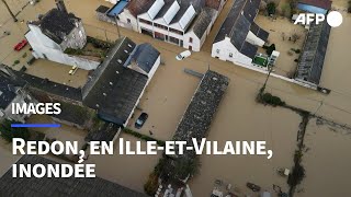 VUES AERIENNES: images de Redon sous les eaux, en Ille-et-Vilaine | AFP Images