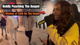 A Woman of Faith Boldly Preaching The Gospel on Roads