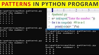 Printing stars, numbers in square pattern in python | Python Pattern Programs | Part-1