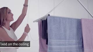 Foxydry Mini, ceiling drying rack. Manual, vertical clothes airer, extendible pulley