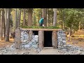 I built a stone and wood survival bushcraft shelter deep in a wild forest - FULL VIDEO