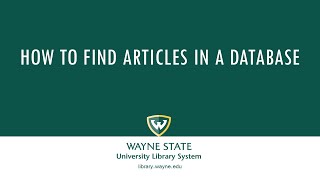 How to Find Articles in a Database