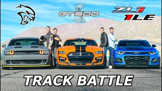2020 Mustang Shelby GT500 vs Camaro ZL1 1LE vs Hellcat Redeye // DRAG RACE, ROLL RACE & LAP TIMES
