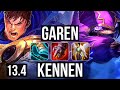 GAREN vs KENNEN (TOP) | 10/0/4, 3.3M mastery, 1000+ games, Legendary | KR Challenger | 13.4