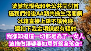 婆婆記恨我和老公共同付首付，逼我們婚後AA制共擔生活開銷，冰箱直接上鎖不讓我碰，還扣下我金項鍊說有輻射，我卻知道這一切都是為了一女人，這樣做讓婆婆如意算盤全落空！