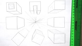 1 Point Perspective - How to draw square blocks