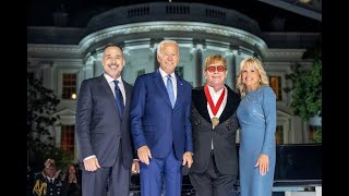 President Biden presented Sir Elton John with an award to acknowledge his philanthropy and artistic