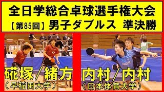 【卓球 ダブルス】硴塚/緒方(早稲田大学) vs 内村秀/内村英(日本体育大学) 全日本大学総合卓球選手権大会 男子ダブルス 準決勝