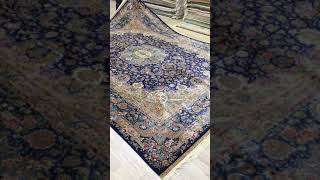 Folding up the blue 9x12ft handmade Persian rug living room pattern Turkish oriental area silk rug