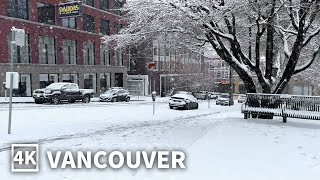 【4K】Snowy Walk in Downtown Vancouver | Canada (Relaxing Sounds Of Snowfall and Footsteps )