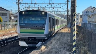 横浜線E233系6000番台ｸﾗH009編成　各駅停車橋本行きが小机駅にジョイント音たてて入線するシーン