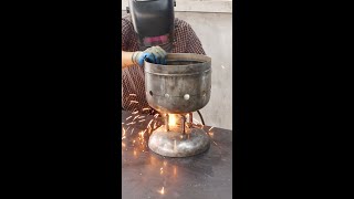 DIY wood-fired stove from an old iron pot #shorts