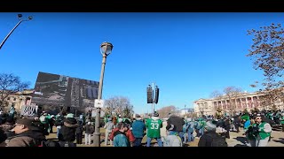 EAGLES SUPERBOWL LIX VICTORY PARADE CROWDS WAITING FOR PROCESSION OF BUSES WITH PLAYERS