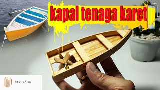 Miniatur Kapal/perahu Pancing Kayu tenaga karet dari STIK ES KRIM