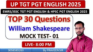 UP TGT PGT English Top 30 MCQs On William Shakespeare life and  Works | EMRS TGT/ PGT English /DSSSB