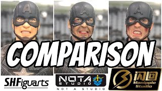 SH Figuarts, Manipple and NOTA Studio Captain America 1/12 Helmeted Head Sculpt Comparison