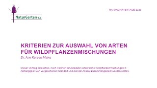 Naturgartentage 2023 | Kriterien zur Auswahl von Arten für Wildpflanzenmischungen