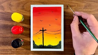 Sunset Painting | Easy Watercolour Painting | Poster colour painting ideas