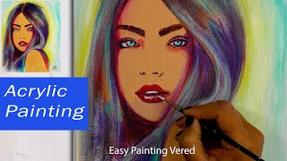 WOMAN LONG HAIR | Portrait Painting | Acrylic Painting Tutorial for beginners (Step by Step)