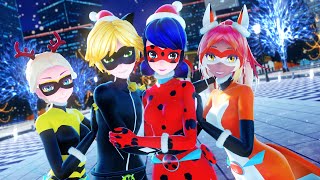 【MMD Miraculous】Jingle Bells  (Ladybug, Chat Noir, Queen Bee, Rena Rouge)【60fps】