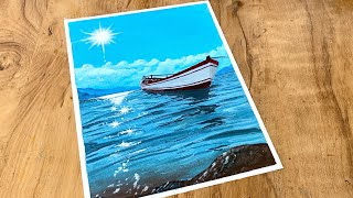 Sunrise Seascape Painting/ Acrylic Painting Step by Step for Beginners/Sailboat Painting