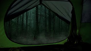 Night in a tent with heavy rain and thunder