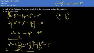9. find the centre and radius of the circles. 9. 2x2 + 2y2– x = 0