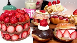 🍓Strawberry Dessert Party🍓Donut Cake Mukbang Asmr