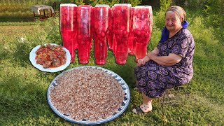 We cooked buckwheat in my grandmother's garden and made cherry compote